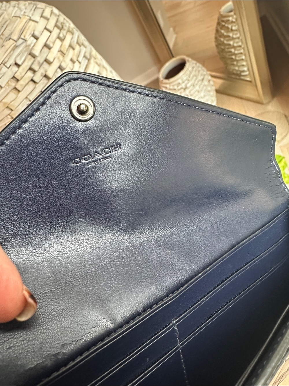 Coach Croc-Embossed Leather Envelope Wallet in Dark Navy - Picture 6 of 7